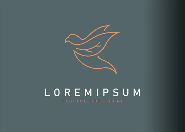 Yaprak kuş logosu tasarımı. Yaprak kanatlı vızıldayan kuşun vektör çizimi. Vintage logo tasarım vektör çizgisi şablonu