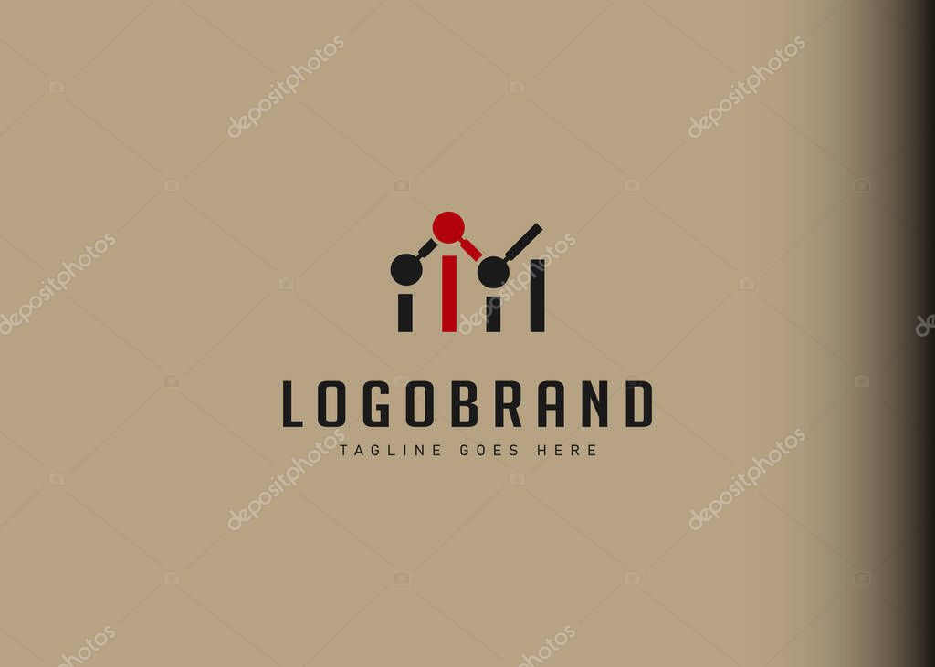 Trade indicators logo design inspiration. Vector illustration of candlestick chart analysis with a magnifying glass. Modern vintage icon design template with line art style.