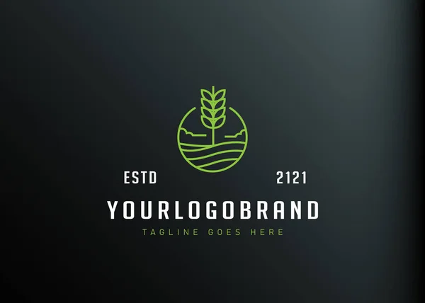 Wheat Field Logo Design Vector Illustration Wheat Agriculture Monoline Design — Stock Vector