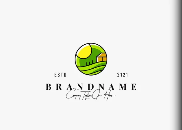 Projeto Logotipo Campo Agricultura Ilustração Vetorial Campo Fazenda Casa Fazenda — Vetor de Stock