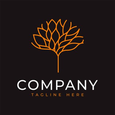 Birçok dallı ağacın vektör illüstrasyonu. Klasik Modern Logo Çizgisi Sanat Şablonu