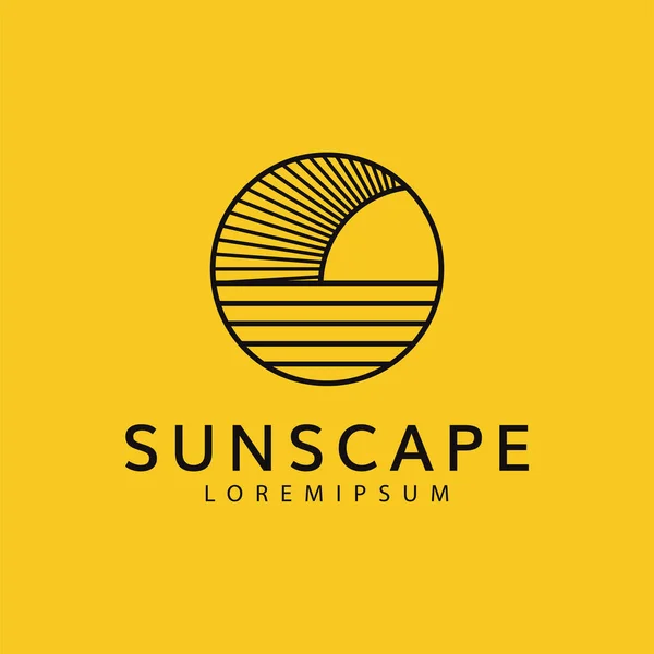 Okyanustaki Güneş Manzarası 'nın vektör logosu. Klasik Modern Logo Çizgisi Sanat Şablonu