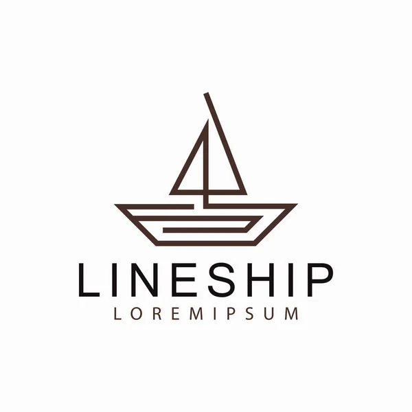 Düz Yelkenli Tekne Hattı 'nın Vektör İllüstrasyonu. Klasik Modern Logo Çizgisi Sanat Şablonu
