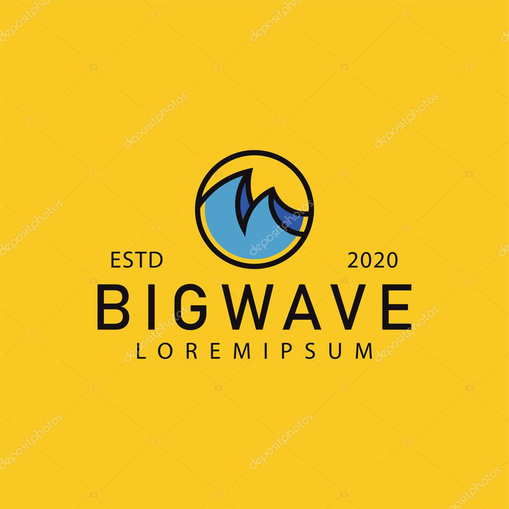 Vector Logo of Big Waves In Circle. Vintage Modern Logo Line Art Design Template