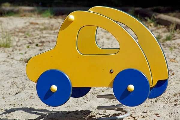 Swinging Toy Car Kids Children Playground Abandoned Playground Due Corona — Photo