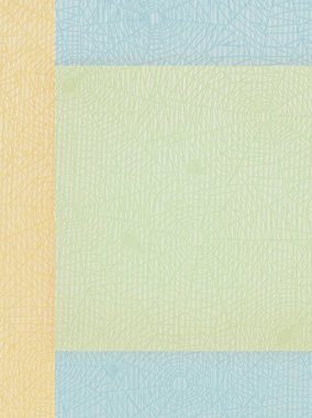 Sarı, mavi ve yeşil renklerde dikey kağıt. Eski saydam örümcek web sayfası bir fotoğraf albümünden farklı renklerde arkaplan kağıtlarıyla birleştirilmiştir..