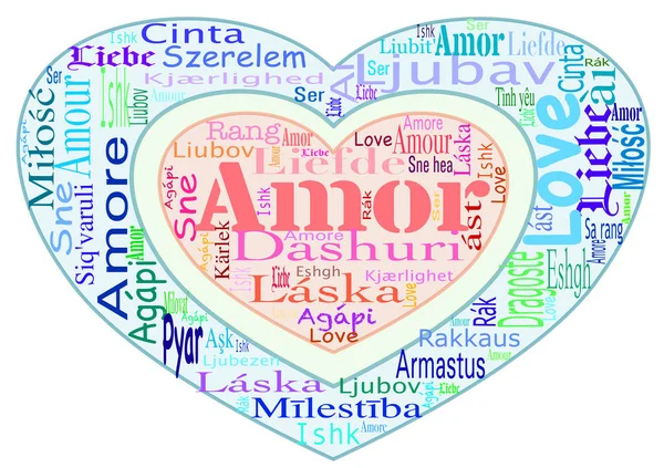 Word Cloud Word Love Different Languages Example Dashuri Ljubav Amor — Stock Vector