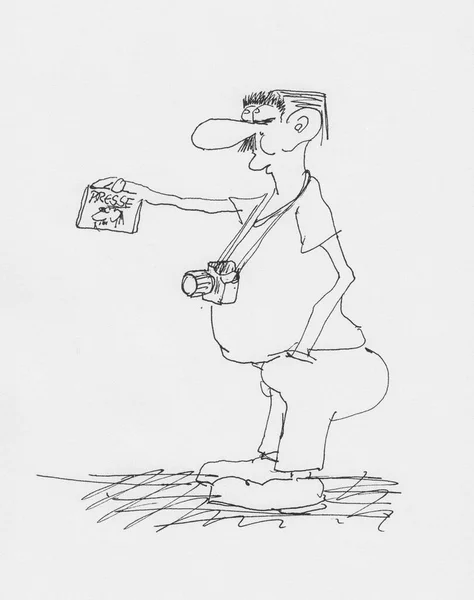 Desenho Repórter Caricatura Homem Mostrar Cartão Imprensa Jornalista Engraçado Com — Fotografia de Stock