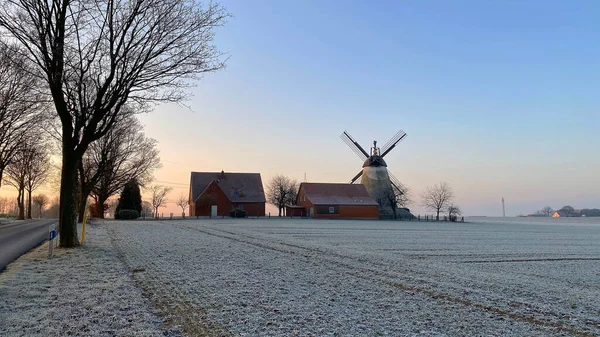 Hüllhorst Nordrhein Westfalen Januar 2020 Windmühle Struckhof Einem Frühen Wintermorgen — Stockfoto