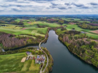 Aerial view of part of the Bevertalsperre (Bever Dam) in the Bergisches Land near Hueckeswagen in Germany. 
