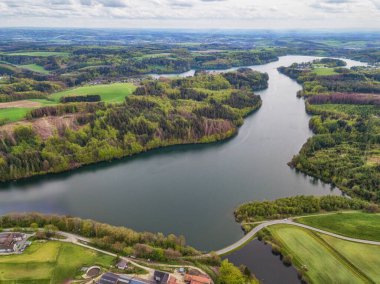 Aerial view of the Bevertalsperre (Bever-Dam) in the Bergisches Land near Hueckeswagen in Germany. 