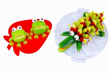 Apple frog and cucumber crokodile clipart