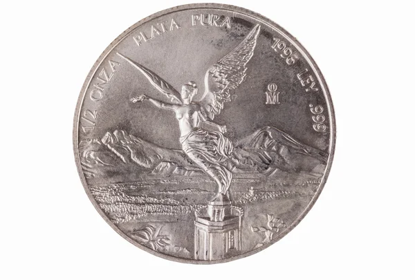 Pół uncji srebra na białym tle meksykański Libertad — Zdjęcie stockowe