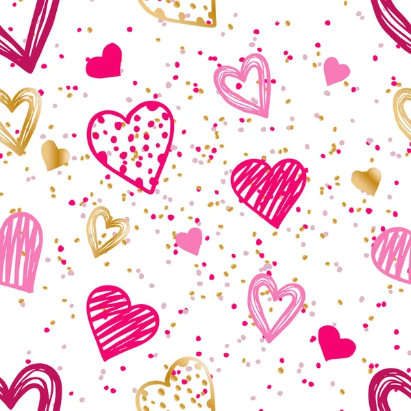 Hand drawn doodle seamless pattern of hearts — Stock Vector