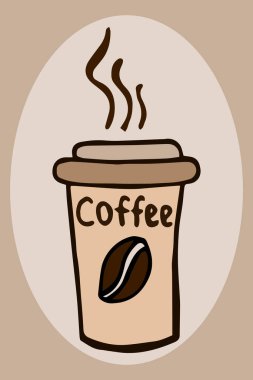 Arka planda kahve şeklinde harflerle çizilmiş el yapımı tasarımı. Vektör çizimi. Kelime.