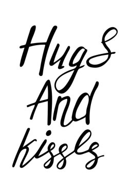 Sevgililer Günü kartviziti. Öpücükler ve sarılmalar. El çizimi vektör harfleri. Düğün, Sevgililer Günü, tebrik kartları.