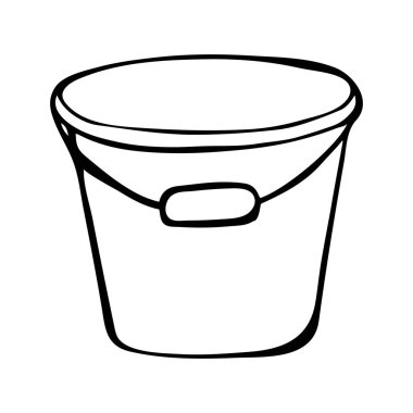 Kova. Vektör kovası el çizildi. El çizimi vektör çizimi, karalama stilinde, beyaz arka planda izole edilmiş. Doodle tarzı. Tasarım için izole edilmiş öge için vektör anahatları.