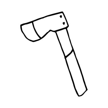 Balta dış hatlarda izole edilmiş. Balta - ahşapla çalışmak için bir el aleti. Beyaz arkaplanda karalama tarzında izole edilmiş bir araç. Marangozluk işi vektör çizimi için ekipman. Doodle tarzı