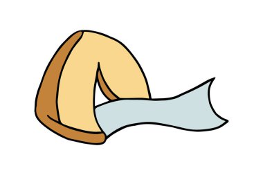 Vektör formatında Doodle tarzı şans kurabiyesi çizimi. Çin tatlısı. Kehanetli fal kurabiyeleri. Renkli vektör illüstrasyonu.