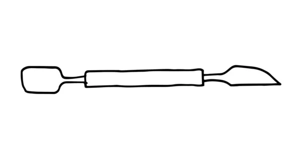 Outils de base pour ongles, poussoir cuticule double extrémité, gribouillage dessiné à la main. Outils de manucure. Des griffes dessinées à la main. Soins des mains et des ongles. Illustration vectorielle isolée sur fond blanc. — Image vectorielle