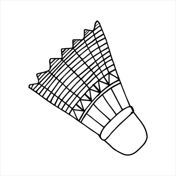 Shuttlecock para jogar badminton.Vector ilustração em estilo esboço. Doodle desenhado à mão de Shuttlecock para badminton de penas de pássaro. Equipamento desportivo. Decoração para cartões de felicitações, cartazes — Vetor de Stock