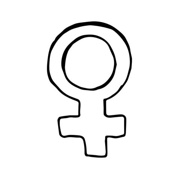 女权主义符号涂鸦图标。在涂鸦风格中的跨性别符号。性别图标。黑色与白色背景隔离。手绘矢量图解. — 图库矢量图片
