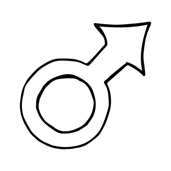 Handgetekende doodle illustratie met gendersymbool. Symbool van mannelijkheid doodle icoon. ransgender symbool in doodle stijl. Genderpictogram. Zwart geïsoleerd op witte achtergrond. — Stockvector