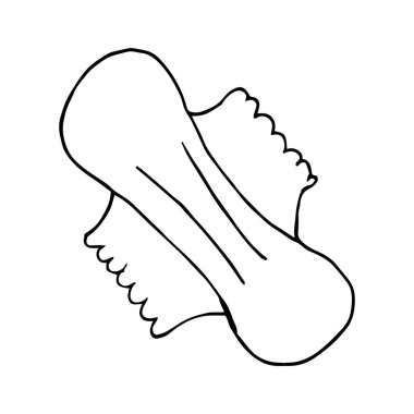 Dişi pedin karalama çizimi. Regl döneminde bir kadın pedinin vektör çizimi. Vektör çizgisi çizimi. Siyah ve beyaz minimalist tarzda. Çevre dostu kadın hijyeni.