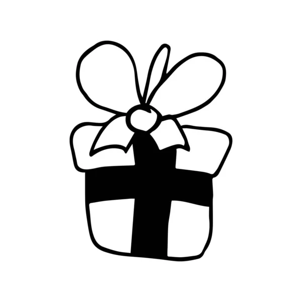 Nette handgezeichnete Illustration von Geschenk-Box Geschenk. Neujahrs- und Weihnachtsgeschenkbox im Doodle-Stil. Einfache Vektorillustration. Geschenk für Neujahr, Weihnachten, Geburtstag. — Stockvektor