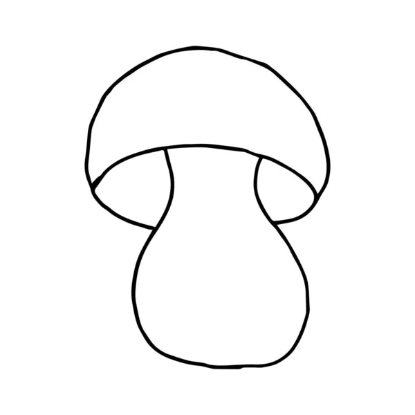 Fungo carino in stile doodle. Illustrazione vettoriale in bianco e nero. Decorazione autunnale. Fungo della foresta. Isolato su sfondo bianco. Illustrazione per la colorazione di pagine, schizzi, contorni — Vettoriale Stock