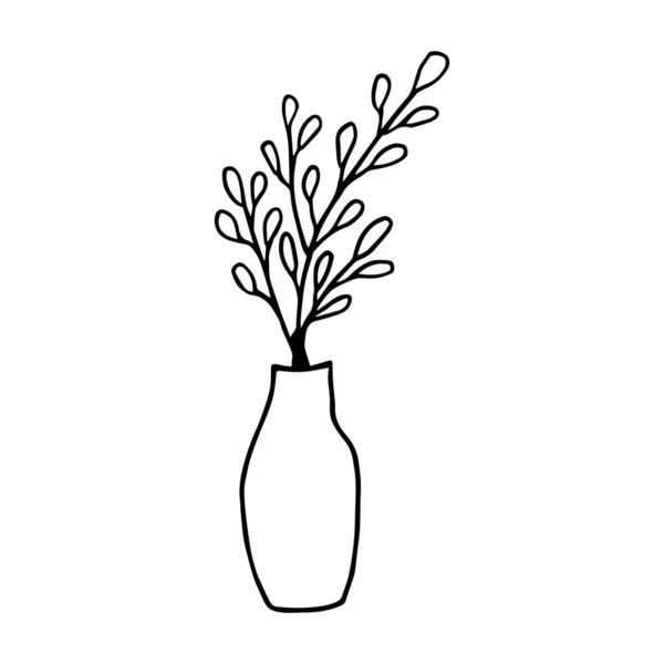 Houseplant in the pot in doodle style. Hand drawn potted plant for home. Hand drawn simple black outline vector illustration in cartoon doodle style, isolated. Home gardening — Stock Vector