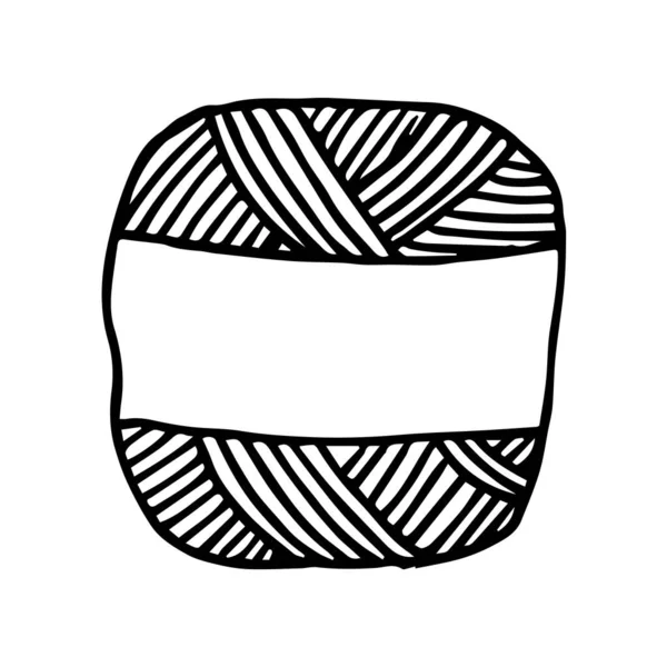 A skein of yarn with knitting needles in doodle style. Needlework, knitting. Black and white vector illustration. Isolated on white background design element — Stock Vector