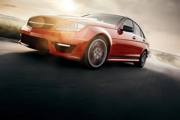 Red Sport Car velocidade de condução rápida na estrada de asfalto — Fotografia de Stock