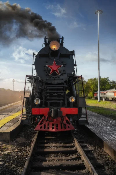 Antiguo Tren Vapor Retro Vintage Estación Plataforma — Foto de Stock