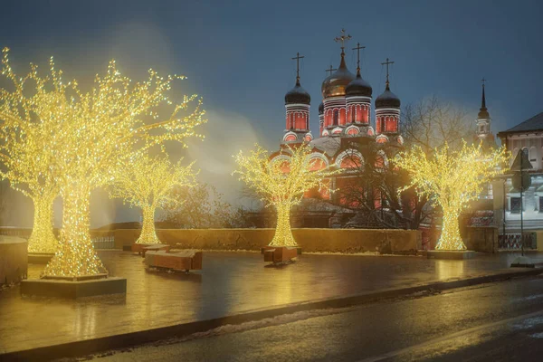 Знаменський Монастир Парку Зар Яді Вночі Москві Росія Різдво Міська — стокове фото
