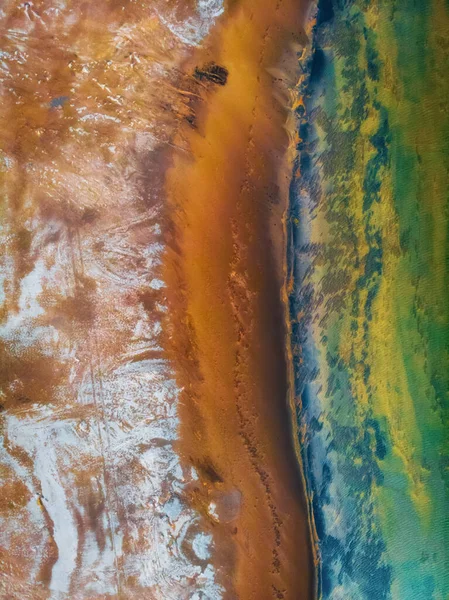Praia Raudisandur Com Areia Vermelha Vista Aérea Drone Fiordes Ocidentais — Fotografia de Stock
