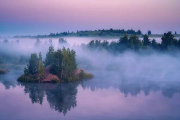 Brouillard Matinal Sur Eau Konduki Oblast Toula Russie Paysage Naturel — Photo