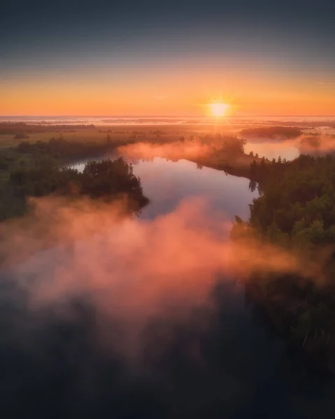 Aerial Drone View Nature Landscape Colorful Sunrise Romantsevskiye Gory Konduki — Stock Photo, Image