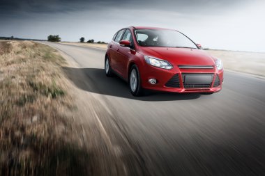 red Car drive speed fast on the asphalt road ford focus