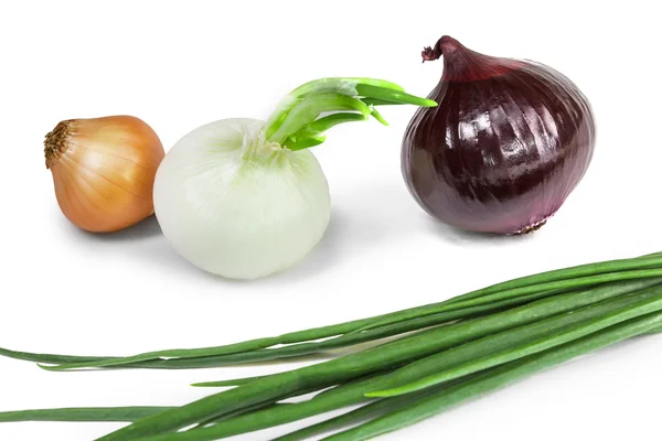 Some onions assorted isolate on a white background — Stock Photo, Image