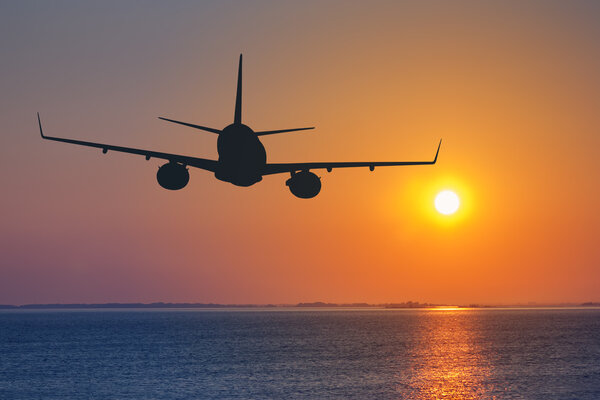 Silhouette of passenger airplane