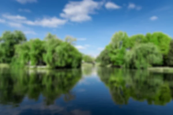 Su Gölü yaz ağaç yansıma arka plan bulanık — Stok fotoğraf