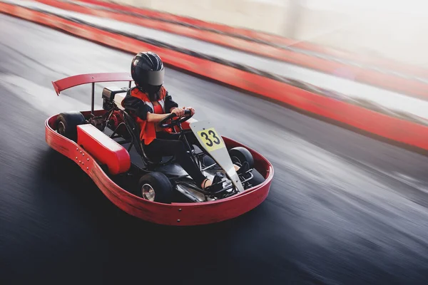 Go kart speed rive indor race oposition race — Stock Photo, Image