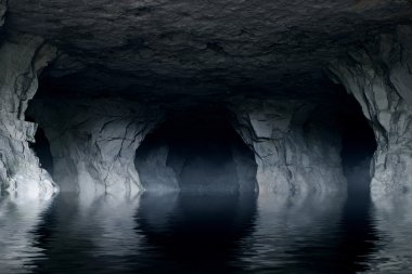 karanlık bir taş mağarada yeraltı Nehri