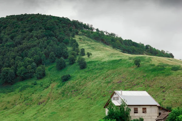 Casa solitária na colina perto da floresta — Fotografia de Stock
