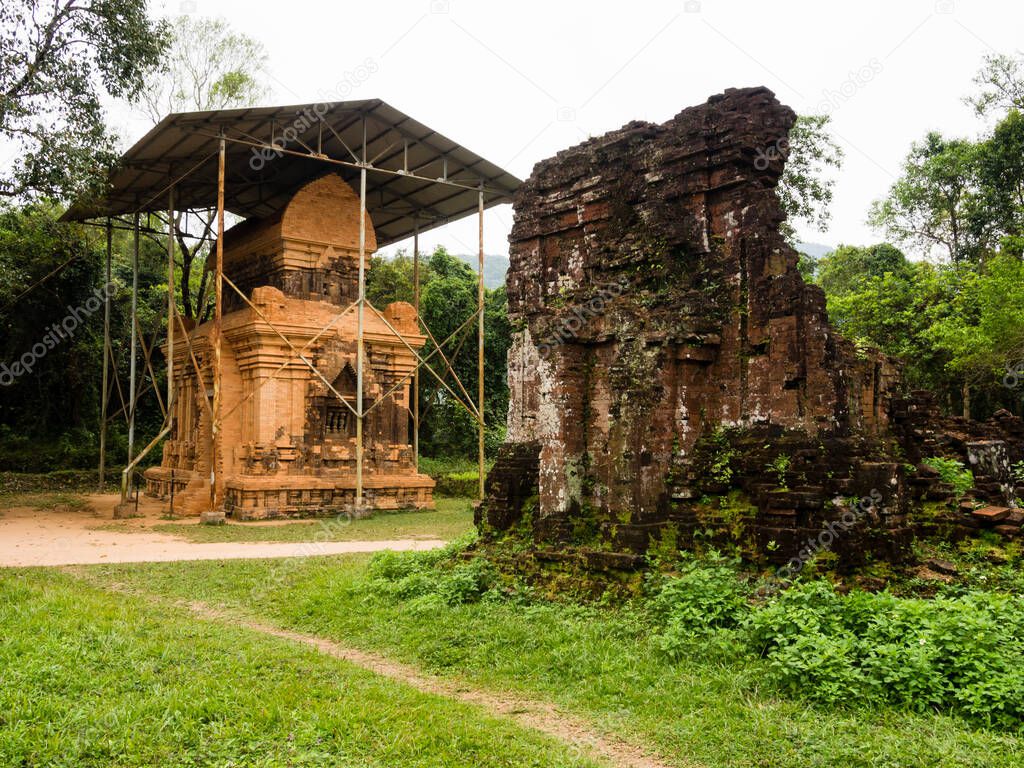 Ruins of My Son, the historic site of ancient Champa kingdom, under reconstruction - Da Nang, Vietnam