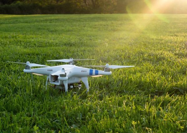 A füves területen a naplemente fénykép drone — Stock Fotó