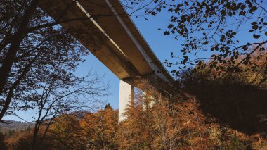 Hırvatistan 'ın dağlık kesimindeki Kamacnik Kanyonu' nun dağ ormanlarından geçen otoyol                 