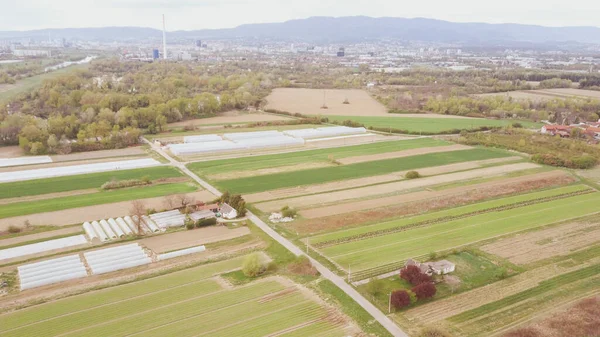 Vista Aérea Del Campo Que Rodea Ciudad Zagreb Con Campos — Foto de Stock