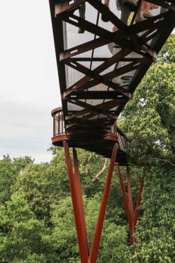 Londra, İngiltere - 11 Ağustos 2018: Ünlü Kew Bahçeleri gökyüzü yürüyüşü, ağaç tepelerinde yürümek için yüksek bir yapı